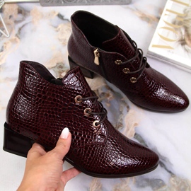 Bottes pour femmes en cuir verni serpent Vinceza bordeaux rouge 1