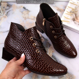 Bottes pour femmes en cuir verni, peau de serpent en cuir verni Vinceza brun 1