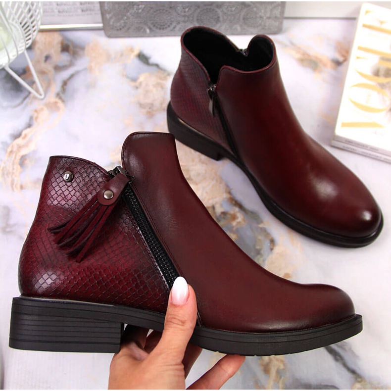 Bottines femme Jodhpur peau de serpent Vinceza bordeaux rouge 1