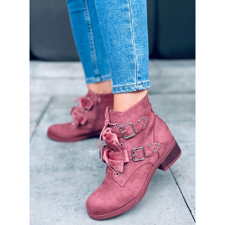 Bottines à lacets avec nœuds Lara Pink rose 1