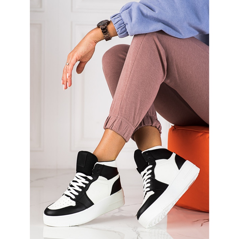 Baskets montantes Shelovet noires et blanches pour femmes 1