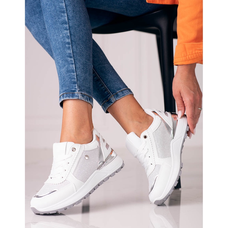 Chaussures de sport femme Shelovet blanches à paillettes 1 Chaussures de sport femme Shelovet blanches à paillettes 1