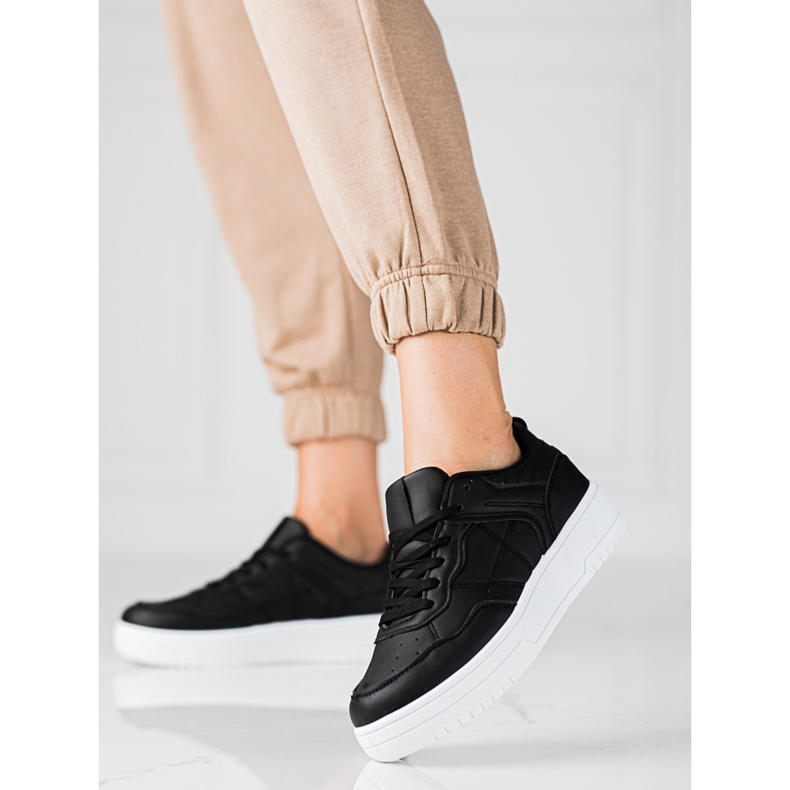 Baskets Shelovet pour femmes de sport classique en cuir écologique, noir 1