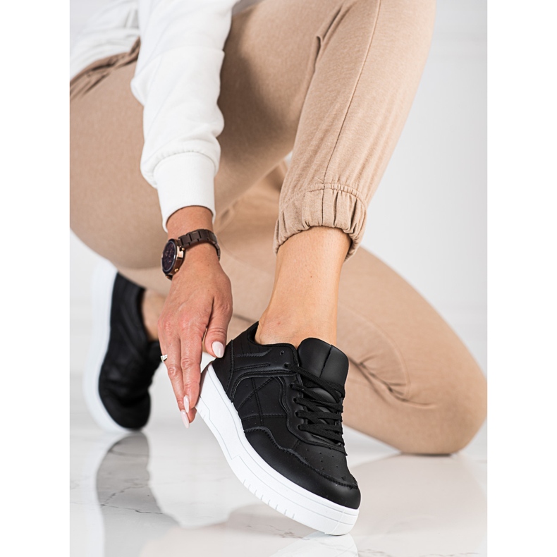 Baskets Shelovet pour femmes de sport classique en cuir écologique, noir le noir 2 Baskets Shelovet pour femmes de sport classique en cuir écologique, noir le noir 2