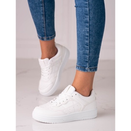 Baskets Shelovet pour femmes de sport classique en cuir écologique en blanc blanche 1