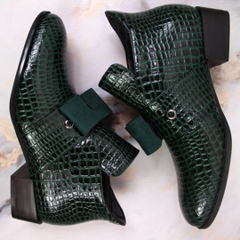 Boots femme Bottines Jodhpur avec nœud Potocki vert laqué 1