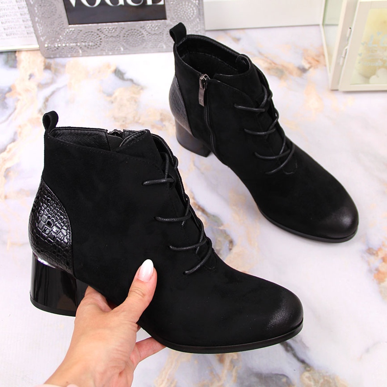 Bottes pour femmes isolées à lacets en éco-daim noir Potocki le noir 1