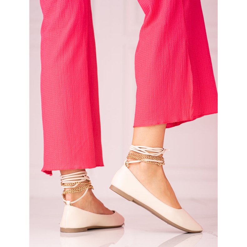 Ballerines femme beiges Shelovet avec chaînes 1 Ballerines femme beiges Shelovet avec chaînes 1