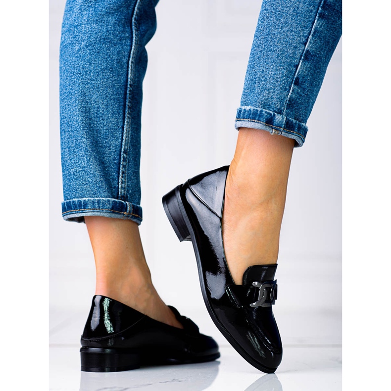 Mocassins classiques pour femmes avec chaîne Vinceza noir 1