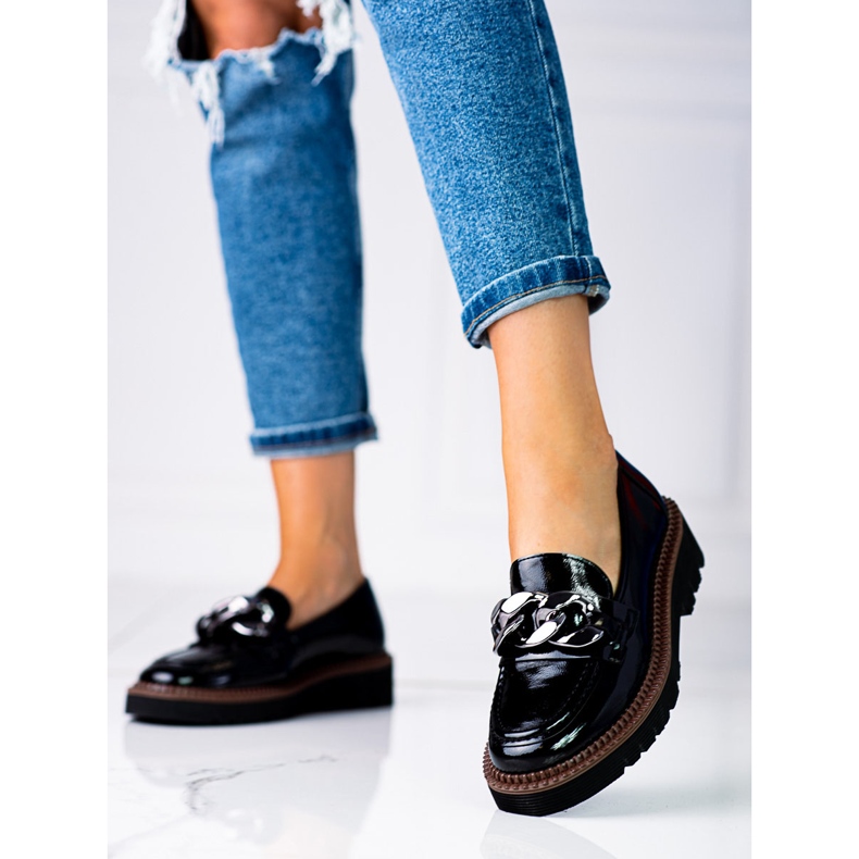 Mocassins pour femmes sur la plate-forme Vinceza en cuir verni noir 1