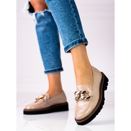 Mocassins pour femmes sur la plateforme Vinceza en cuir verni écologique beige brun 1