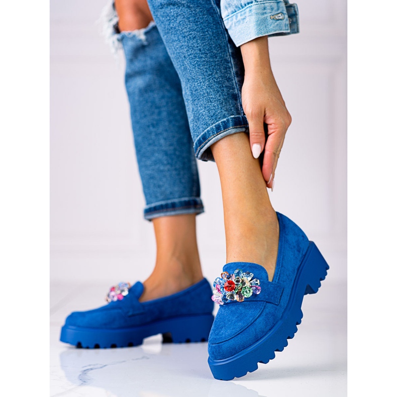 Mocassins pour femmes sur la plate-forme Vinceza avec une décoration bleue 2