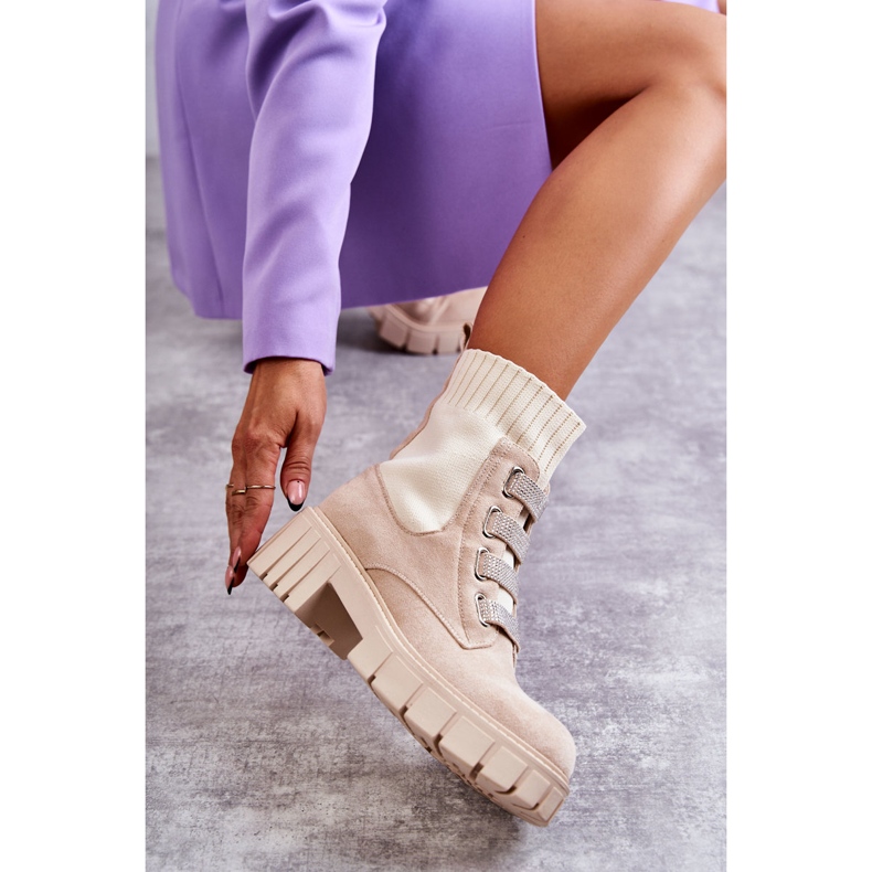 PS1 Bottines Chaussettes Slip-On en Daim Beige Hope 1