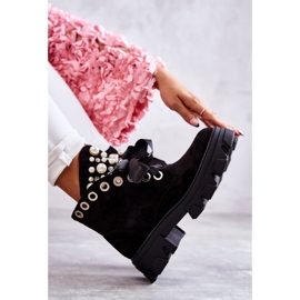 Bottines Roco Suede Warm Noires Avec Perles 1