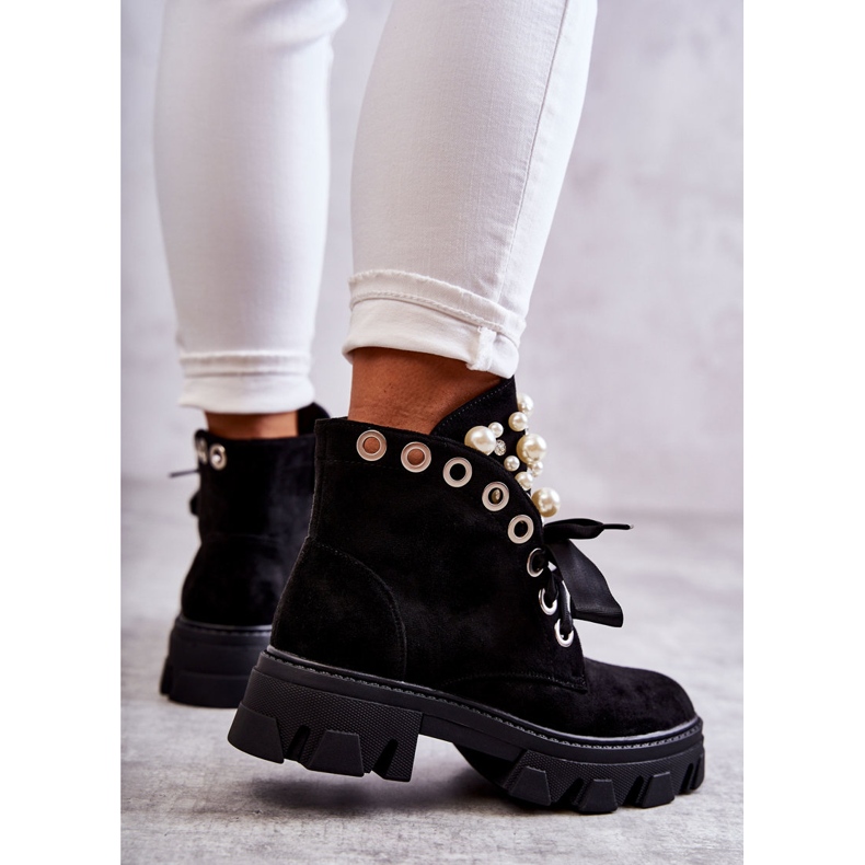 Bottines Roco Suede Warm Noires Avec Perles 2