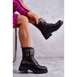 PG1 Bottines pour femmes avec des ornements attachés noir Leonese le noir 1