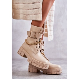 PG1 Bottes de travail à la mode avec chaîne Beige Solesso 1