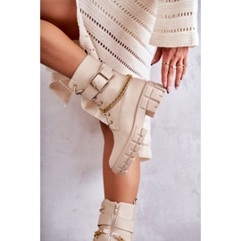 PG1 Bottes de travail à la mode avec chaîne Beige Solesso 2