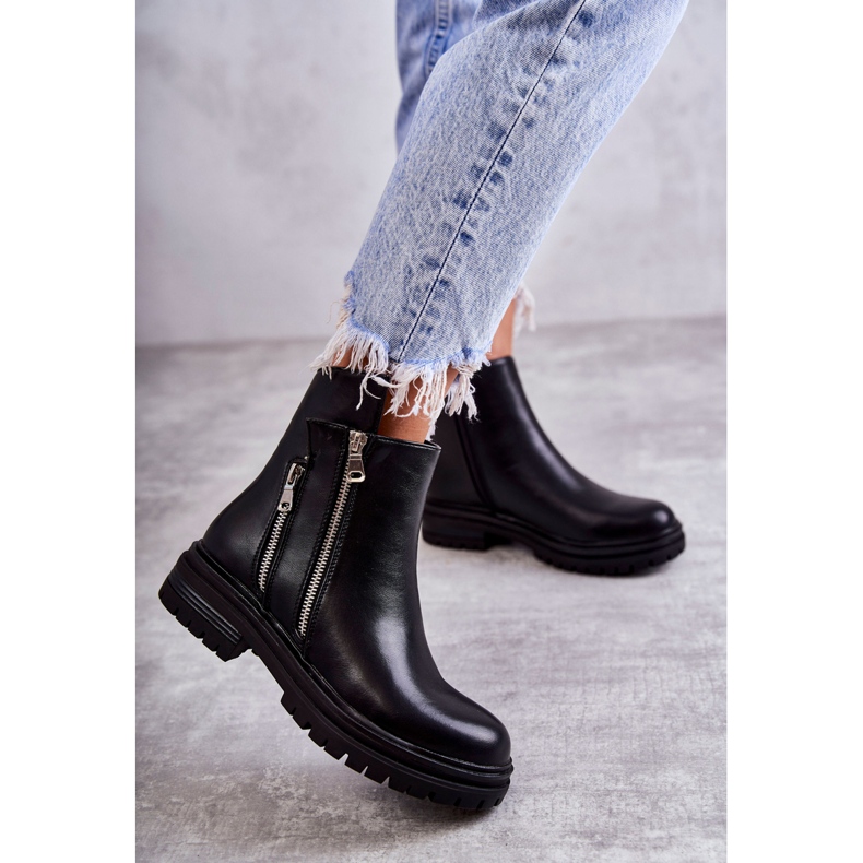 PG1 Bottes en cuir pour femmes avec fermeture à glissière Noir Navarra le noir 2