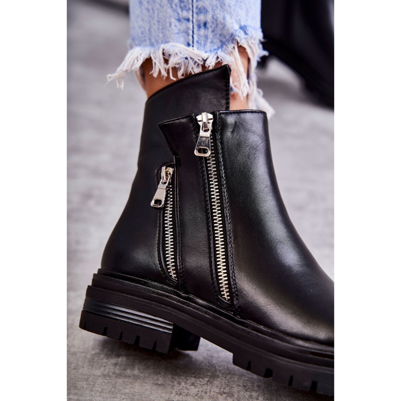 PG1 Bottes en cuir pour femmes avec fermeture à glissière Noir Navarra le noir 1