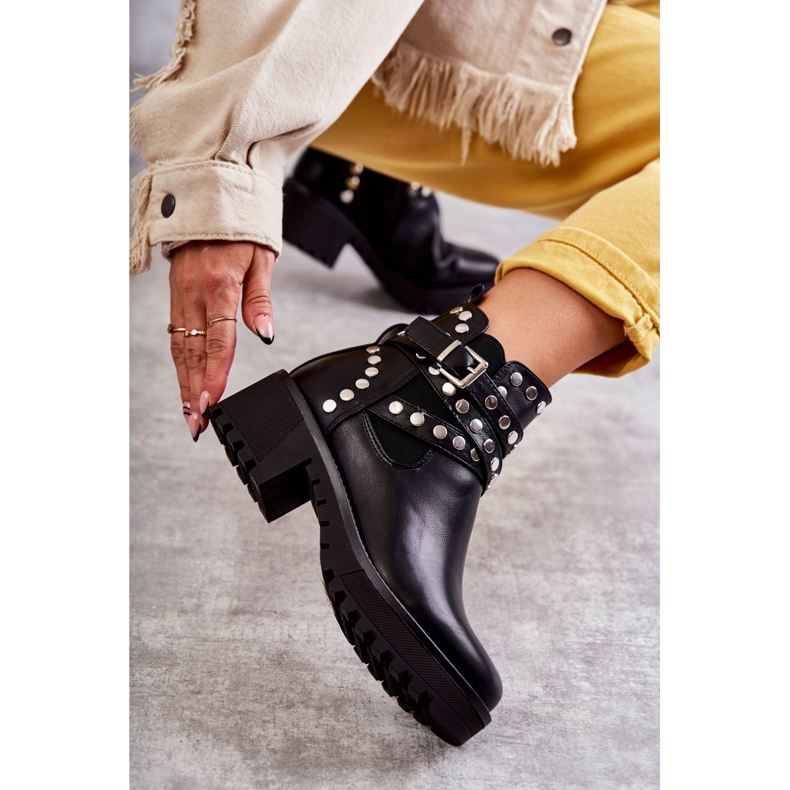 PG1 Bottes pour femmes en cuir avec clous décoratifs Noir Sanchez le noir 1