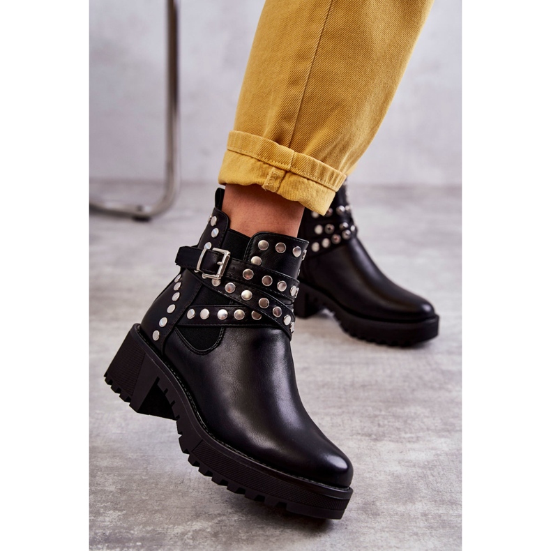 PG1 Bottes pour femmes en cuir avec clous décoratifs Noir Sanchez 2