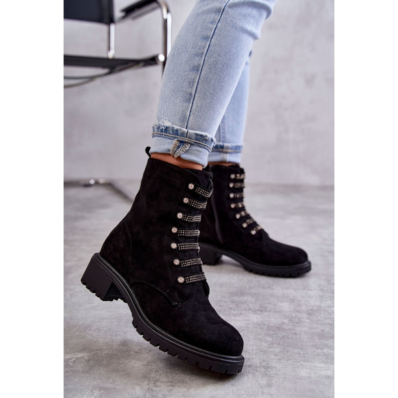 PG1 Bottes en daim Malesia noir avec bandes décoratives 1