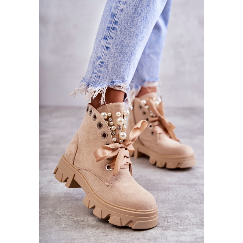 PS1 Bottines Chaudes Daim Avec Perles Beige Roco 2