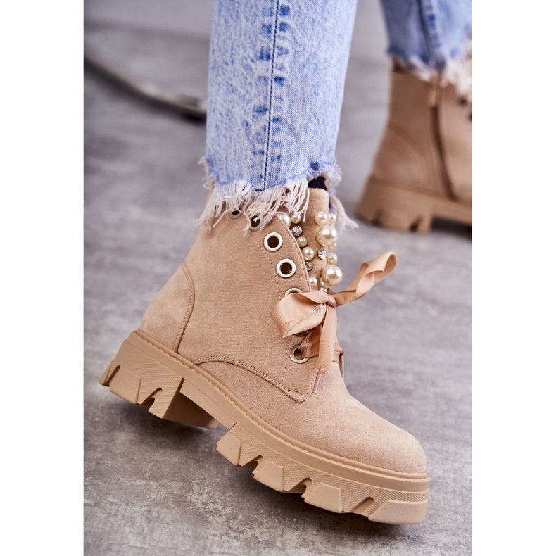 PS1 Bottines Chaudes Daim Avec Perles Beige Roco 1