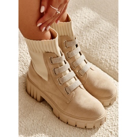 PS1 Bottines Chaussettes Slip-On en Daim Beige Hope 4