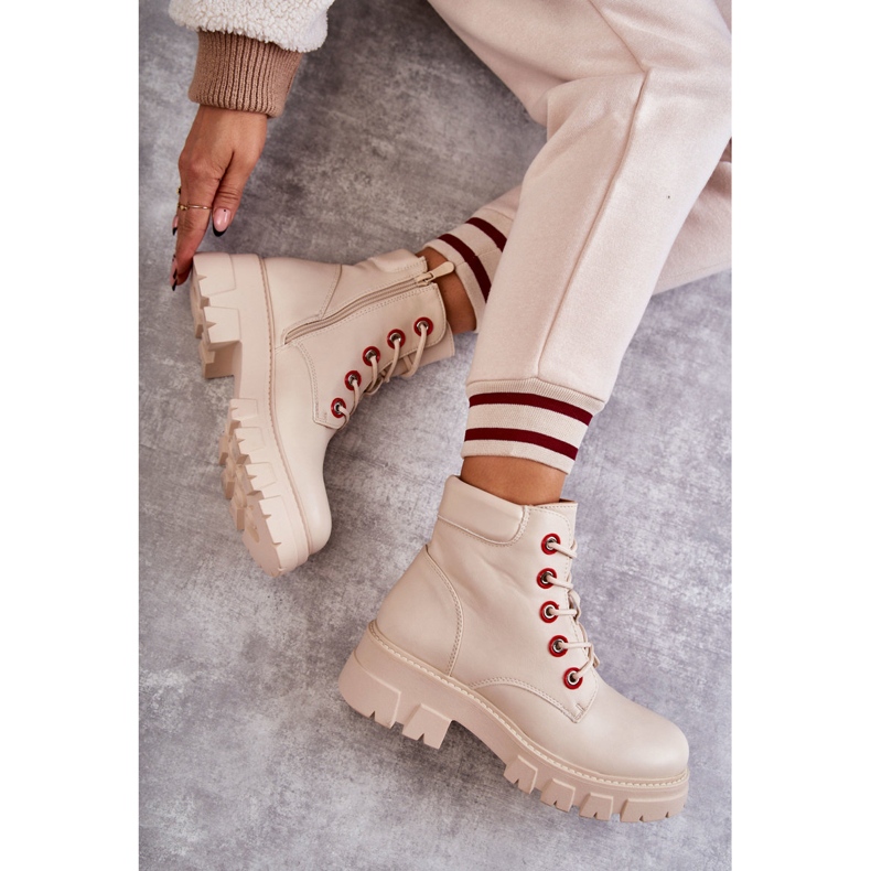 PG1 Bottes en cuir Workers On Beige Fermeture éclair Messa 1