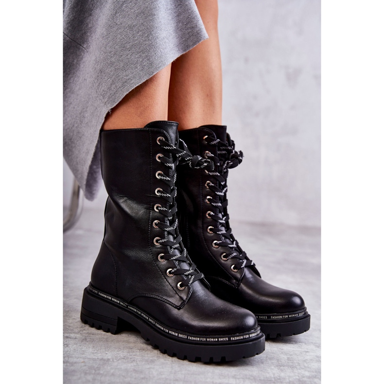 PG1 Bottes hautes chaudes pour femmes Tied Black Darla le noir 1