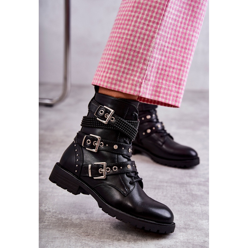 PG1 Bottes en cuir pour femmes avec rayures décoratives Noir Russo 2