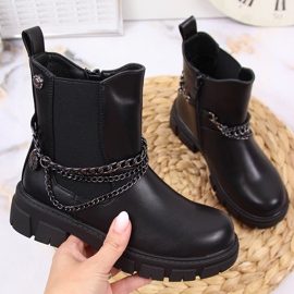 Bottines Vinceza noires pour fille avec chaîne le noir 1