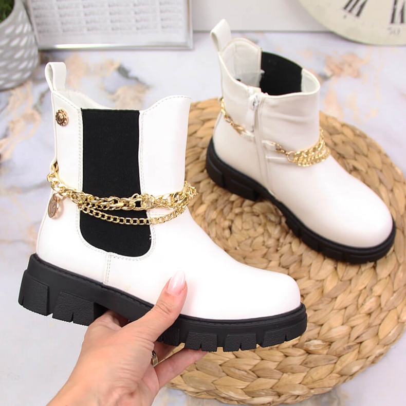 Bottines Jodhpur fille avec chaîne, blanc Vinceza 1