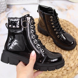 Bottes isolées laquées noires Vinceza noires pour fille 1