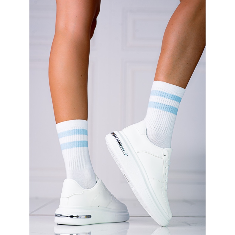 Chaussures de sport Shelovet blanches à lacets en cuir blanc écologique 1