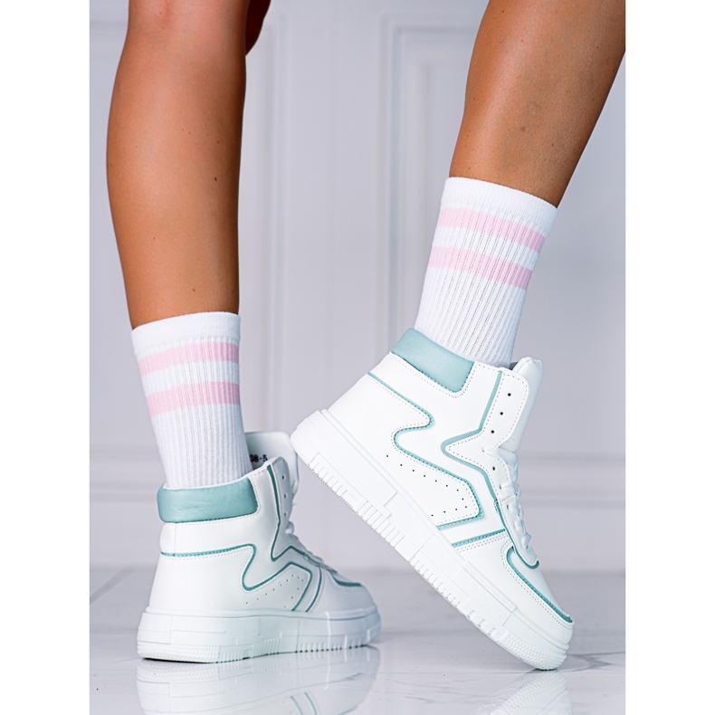Baskets pour femmes High Shelovet en cuir écologique blanc et vert 1