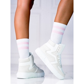 Baskets pour femmes High Shelovet en cuir écologique blanc et gris 1