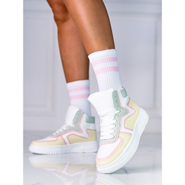 Baskets pour femmes High Shelovet en cuir écologique blanc, jaune et vert blanche multicolore 1