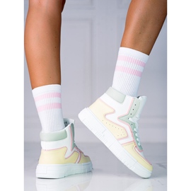Baskets pour femmes High Shelovet en cuir écologique blanc, jaune et vert blanche multicolore 2