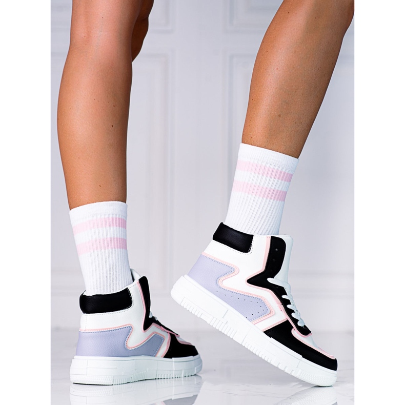 Baskets montantes Shelovet pour femmes en cuir écologique noir et blanc multicolore 2