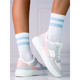 Baskets à lacets pour femmes sur la plateforme Shelovet en cuir écologique en blanc et rose gris multicolore 1