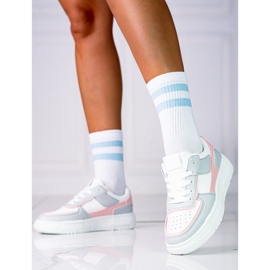 Baskets à lacets pour femmes sur la plateforme Shelovet en cuir écologique en blanc et rose gris multicolore 2