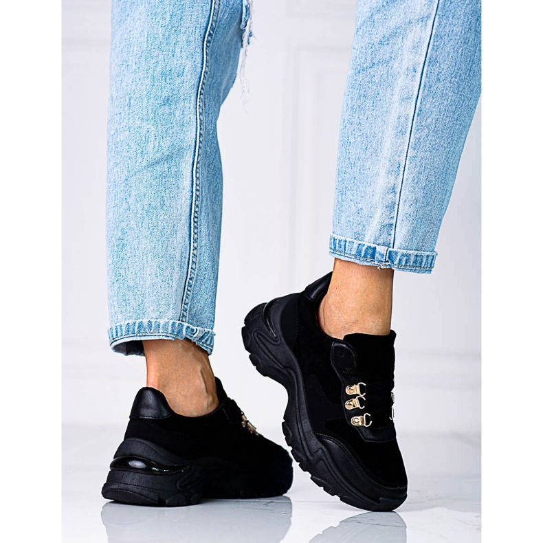 Baskets femme sur semelle épaisse Shelovet noire le noir 1