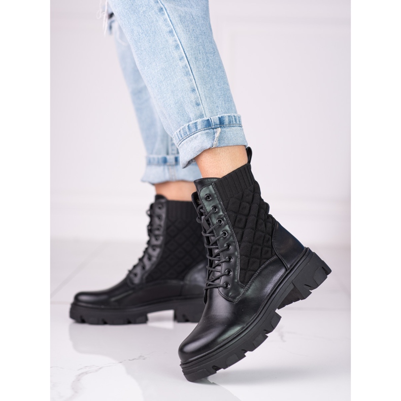 Sacs matelassés femme Shelovet noirs à lacets 1