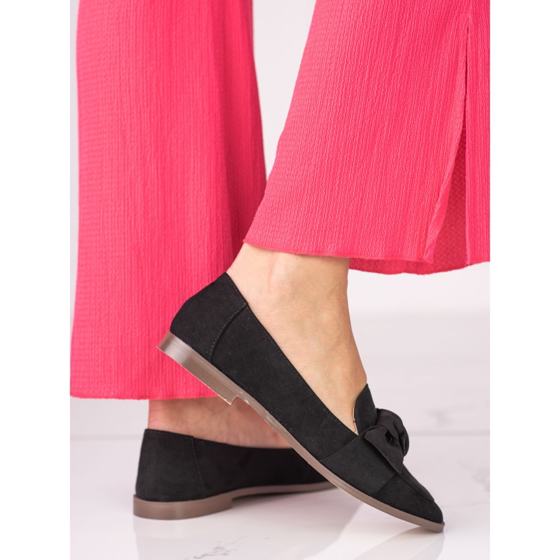 Mocassins Shelovet pour femmes en daim écologique noir 1