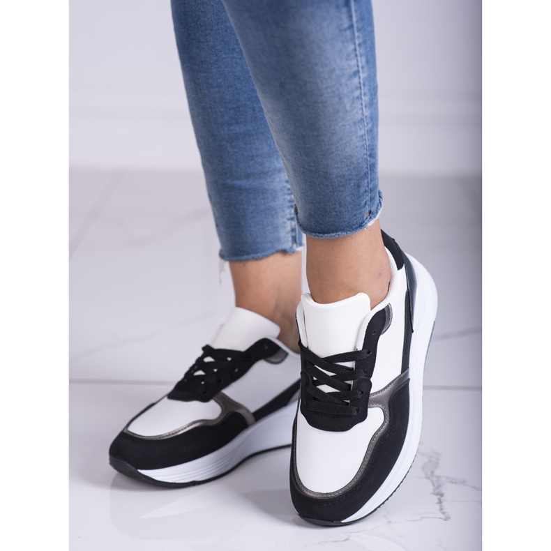 Baskets femme Shelovet noir et blanc avec insert argenté 1