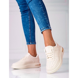 Chaussures de sport à lacets blanches Shelovet en cuir écologique, beige 1