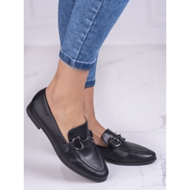 Elégant mocassins Shelovet pour femmes à talons bas noir 1